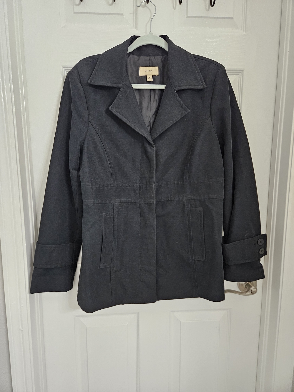 Merona Classic Black Single-Breasted Trench Size L